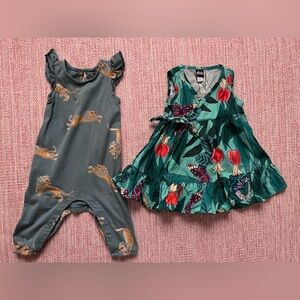 Tea Collection Green Tiger Print Romper and Floral Wrap Dress Set